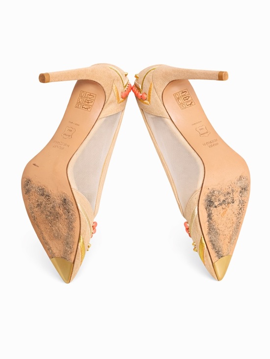 Stuart Weitzman Nude Mesh Pumps Studded Coral Detail Heels 85mm EU36 Luxury Chic - Picture 6 of 8